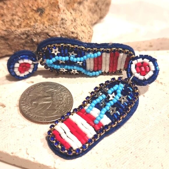 New Patriotic Beaded Flip Flop 4th Of July Thong Sandal Earrings - Picture 5 of 8